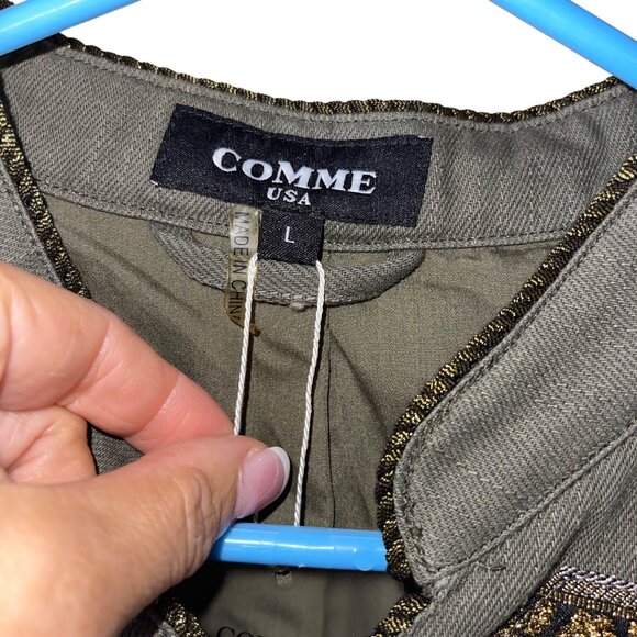 Comme Womens Jacket Size Large Green Military Inspired Pure Cotton New - Picture 3 of 12